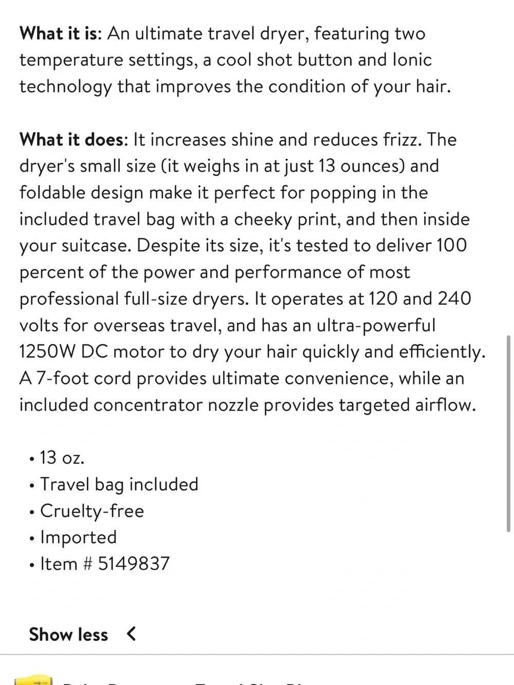 Drybar Yellow and Gray Foldable Travel Hair Dryer